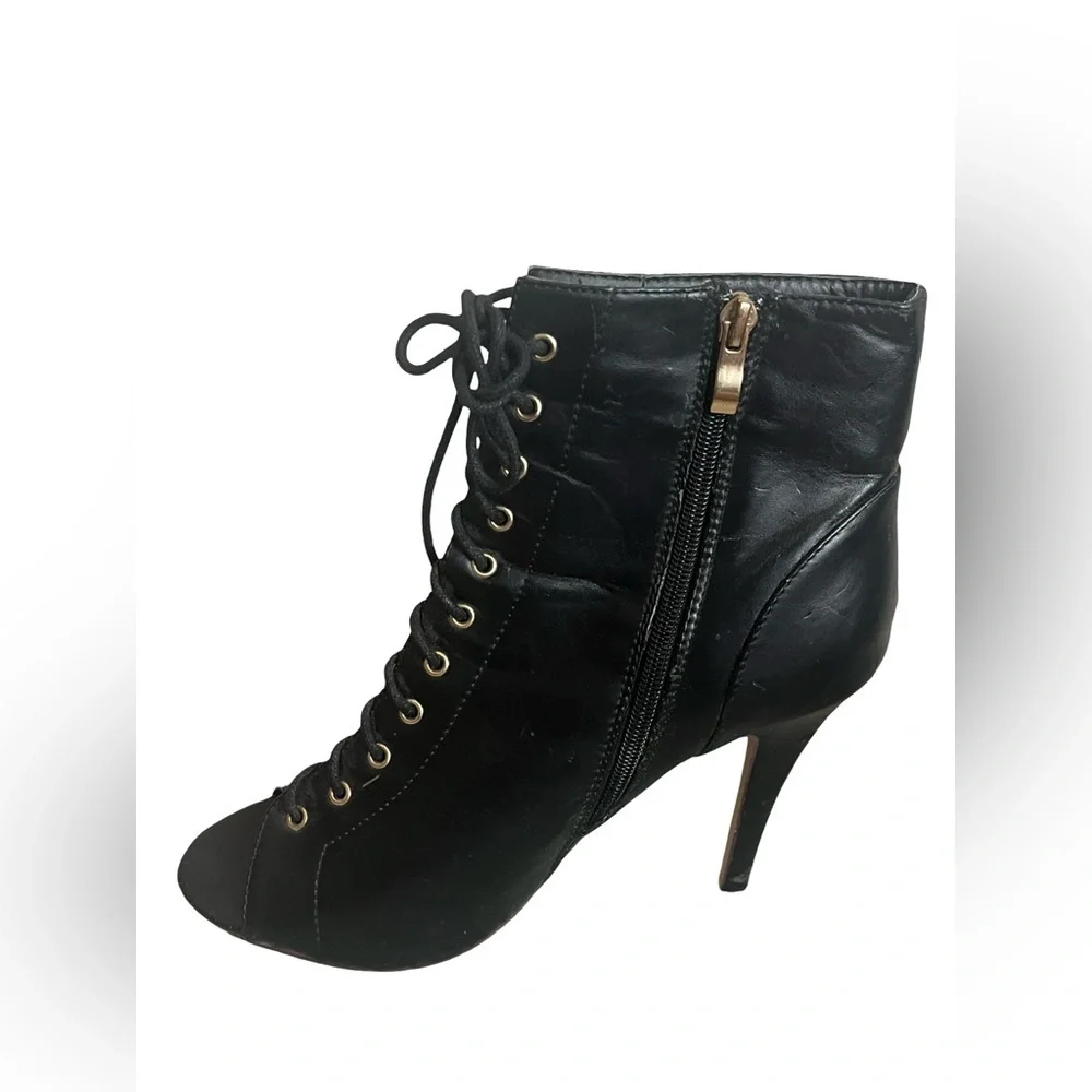 Hot Tomato Women’s Black Lace-Up Side Zipper Peep Toe Boots. Size: 9.5M - Picture 3 of 8